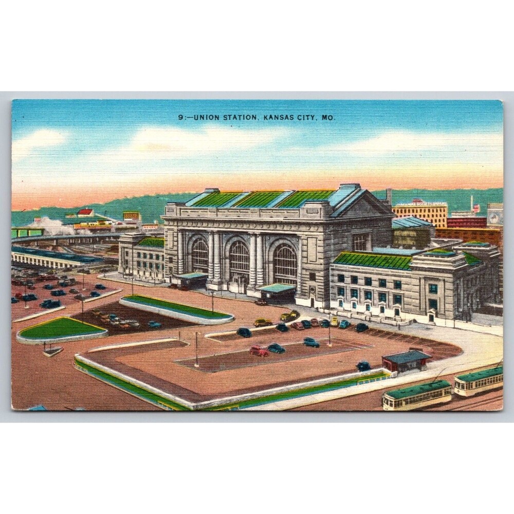 Postcard Union Station Kansas City Missouri MO Linen Metrocraft Max Bernstein